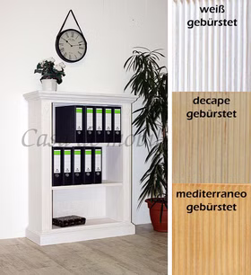 niedriges Bücherregal Regal PINEA Pinie massiv weiss sandfarbe Honig gebürstet casademobila