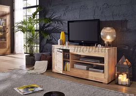 Massivholz TV-Lowboard 130x62x46cm Wildeiche massiv natur geölt sandgestrahlt,1030660301 Casa de mobila Goslar