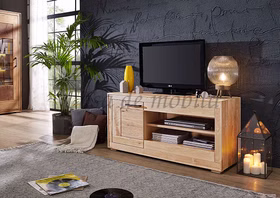 Massivholz TV-Kommode 130x62x46cm Wildeiche massiv natur geölt sandgestrahlt,1030660301 Casa de mobila Goslar