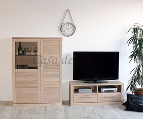 Massivholz Schrankwand klein PALERMO 216x143x40cm Wildeiche massiv bianco geölt, 7171 22+24 EB GM Casa de mobila Goslar