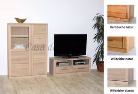Massivholz Wohnwand klein PALERMO 216x143x40cm kernbuche, wildeiche massiv natur oder bianco geölt, 7171 22+24 KB GM Casa de mobila Goslar