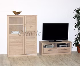 Massivholz Wohnwand klein PALERMO 216x143x40cm Wildeiche massiv bianco geölt, 7171 22+24 EB GM Casa de mobila Goslar