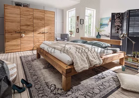 Balkenbett I WOODSTOCK Wildeiche massiv geölt Balkenbett mit Holzbeine WOODSTOCK 180x200x40cm Wildeiche massiv natur geölt Casa de mobila Goslar