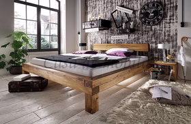 Balkenbett I WOODSTOCK Wildeiche massiv geölt Massivholz Doppelbett WOODSTOCK 200x220xcm balkenholz Wildeiche massiv natur geölt Casa de mobila Goslar