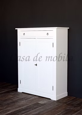 Massivholz Wäscheschrank TOSCANA 105x134x42cm Pappel massiv weiß lackiert Casa de mobila Goslar