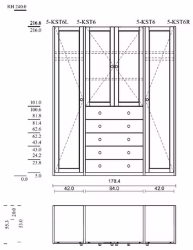 Kleiderschrank 178x217x55cm CONTRA 4türig Kiefer massiv Kleiderschrank mit schubladen kiefer massiv weiß lackiert Skizze 2016 02 S24 D1 Casa de mobila Goslar