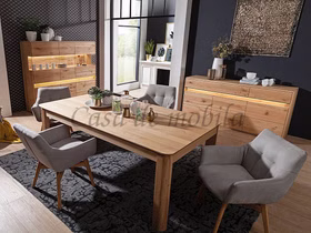 Massivholz Esszimmerschrank mit glastüren und Beleuchtung OKER 164x152x44cm Wildeiche massiv geölt Casademobila Goslar