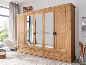 Massivholz Drehtürenschrank 5türig mit Spiegel MEXICAN-STIL 310x215x62cm Kiefer massiv Eichefarben gelaugt geölt Casa de mobila Goslar