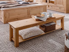 Holzbank mit Ablage MEXICAN-STIL 140x43x36cm Kiefer massiv Eichefarben gelaugt geölt Casa de mobila Goslar
