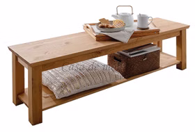 Holzbank mit Ablage MEXICAN-STIL 140x43x36cm Kiefer massiv Eichefarben gelaugt geölt Casa de mobila Goslar