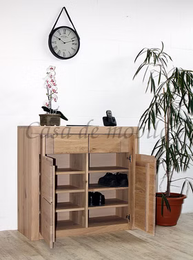 Massivholz Schuhkommode 2türig HORIZONT 102x94x40cm eiche massiv natur oder Bianco geölt Casa de mobila Goslar
