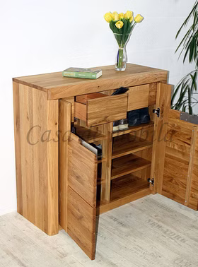 Massivholz Dielenkommode 2türig HORIZONT 102x94x40cm Asteiche massiv natur geölt Casa de mobila Goslar
