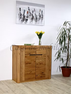 Massivholz Anrichte klein 2türig HORIZONT 102x94x40cm Asteiche massiv natur geölt Casa de mobila Goslar