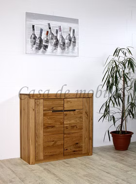 Massivholz Dielenkommode klein 2türig HORIZONT 102x94x40cm Asteiche massiv natur geölt Casa de mobila Goslar