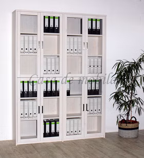 Massivholz schrank mit Glastüren hoch CONTRA 176x238x33cm kiefer massiv Weiss lackiert Casa de mobila Goslar