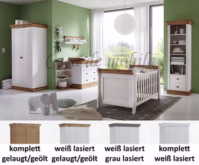 Babyzimmer 9teilig BERGEN Kiefer 2farbig weiß / gelaugt geölt Casa de mobila Goslar