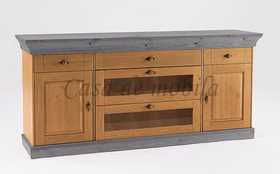 Anrichte mit Glasschubladen 185x85x45cm BERGEN Kiefernholz gelaugt geölt, grau lackiert Anrichte mit Glasschubladen 185x85x45cm BERGEN Kiefer massiv gelaugt geölt, grau lackiert Casa de mobila Goslar