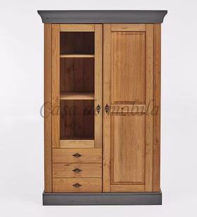 Vitrinenschrank 108x163x45cm BERGEN Kiefer 2farbig gelaugt / grau