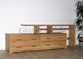 Massivholz TV-Kommode mit regalaufsatz CONTRA 220x72x46/33cm Wildeiche massiv weiss Bianco geölt Casa de mobila Goslar