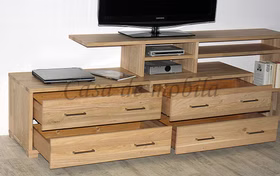 Massivholz TV-schrank mit regalaufsatz CONTRA 220x72x46/33cm Wildeiche massiv weiss Bianco geölt Casa de mobila Goslar