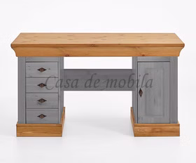 Schreibtisch 143x77x65cm BERGEN Kiefer 2farbig grau / gelaugt geölt