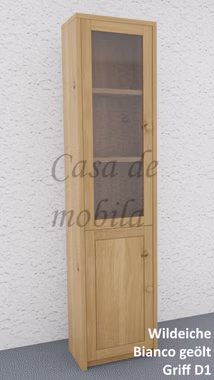 Hochschrank schmal mit glastür 47x199x33cm CONTRA Wildeiche massiv weiß bianco geölt von Casademobila Goslar