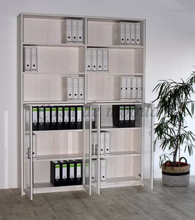 Massivholz Bücherregal mit Glastüren CONTRA 176x238x33cm kiefer massiv weiss lackiert Casa de mobila Goslar