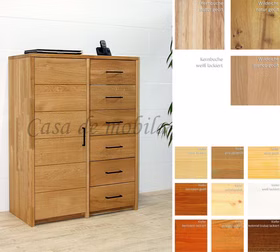 Massivholz Hochkommode CONTRA kiefer massiv gelaugt geölt natur lackiert kirschfarbe Braun kolonial Kernbuche Wildeiche natur oder Bianco geölt casademobila Goslar