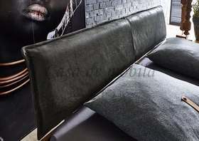 Bett MODERN SLEEP Kopfteil 7 Leder anthrazit Wildeiche geölt Bett MODERN SLEEP Kopfteil 7 Leder anthrazit Wildeiche geölt