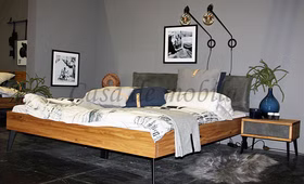 Doppelbett mit Lederkopfteil 160x200cm MODERN SLEEP Wildeiche massiv geölt mit Metallfüßen Casa de mobila Goslar Doppelbett mit Lederkopfteil 160x200cm MODERN SLEEP Wildeiche massiv geölt mit Metallfüßen Casa de mobila Goslar