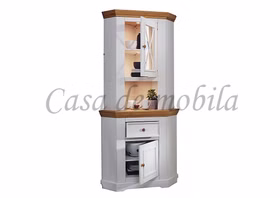 Eck-Vitrine 2-teilig 104x214x63 cm Kiefer weiß gewachst