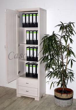 Massivholz Ordnerschrank mit 2 schubladen GULDBORG 59x204x43cm Kiefer massiv weiß lasiert Casa de mobila Goslar