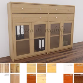 Büroschrank mit Glastüren schmale tiefe 176x123x33cm CONTRA kiefer, kernbuche, wildeiche natur oder bianco geölt Casademobila Goslar