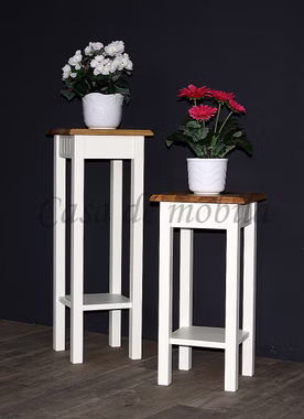 Massivholz Blumentische mit Ablage Landhaus Höhe 60 cm NORDIC HOME Kiefer massiv weiß holzplatte Wildeiche geölt casademobila