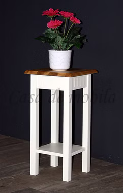 Massivholz Blumentisch mit Ablage Landhaus Höhe 60 cm NORDIC HOME Kiefer massiv weiß holzplatte Wildeiche geölt casademobila