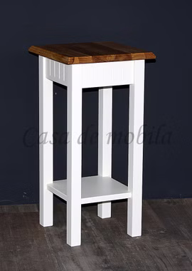 Massivholz Blumenständer mit Ablage Landhaus Höhe 60 cm NORDIC HOME Kiefer massiv weiß holzplatte Wildeiche geölt casademobila