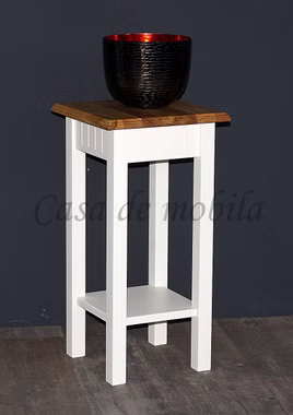 Massivholz Beistelltisch mit Ablage Landhaus Höhe 60 cm NORDIC HOME Kiefer massiv weiß holzplatte Wildeiche geölt casademobila