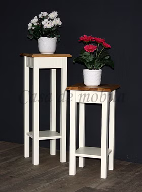 Massivholz Blumentische mit Ablage Landhaus Höhe 80 cm NORDIC HOME Kiefer massiv weiß Holzplatte Wildeiche geölt