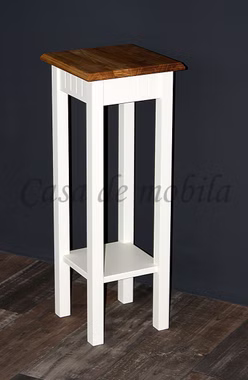 Massivholz Blumenständer mit Ablage Landhaus Höhe 80 cm NORDIC HOME Kiefer massiv weiß Holzplatte Wildeiche geölt