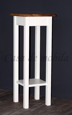 Massivholz Blumenhocker mit Ablage Landhaus Höhe 80 cm NORDIC HOME Kiefer massiv weiß Holzplatte Wildeiche geölt