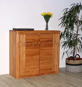 Echtholz Schuhschrank mit Holzgriffe 2türig HORIZONT 102x94x40cm Kernbuche massiv natur geölt Casa de mobila Goslar