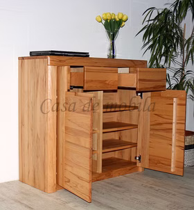 Massivholz Flurkommode mit Holzgriffe 2türig HORIZONT 102x94x40cm Kernbuche massiv natur geölt Casa de mobila Goslar
