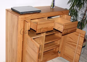 Schuhschrank 102x94x40cm HORIZONT Kernbuche massiv geölt Holzgriffe