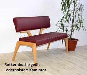 Bank Sitzbank NYON mit Lederpolster rustikale Asteiche Massivholz Bianco geölt Leder kaminrot rot Bank Sitzbank NYON mit Lederpolster rustikale Asteiche Massivholz Bianco geölt Leder kaminrot rot