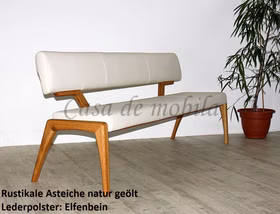 Sitzbank NYON mit Lederpolster rustikale Asteiche Massivholz Bianco geölt Leder elfenbein weiß Bank Sitzbank NYON mit Lederpolster rustikale Asteiche Massivholz Bianco geölt Leder elfenbein weiß Bank