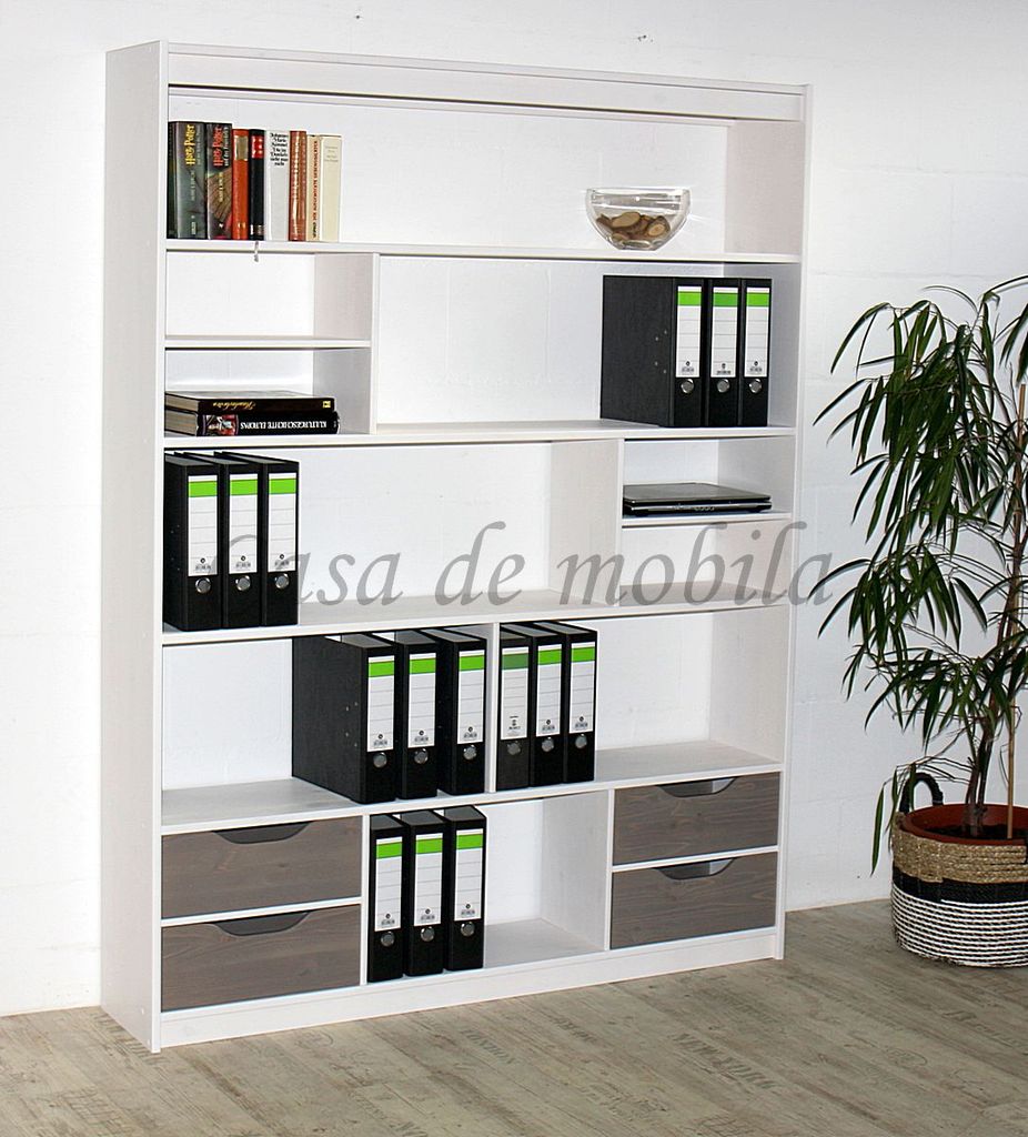 Echtholz Bücherregal Raumteiler regal | weiß lackiert Kiefer 150x194x31cm massiv natur Massivholzmoebel-Experte