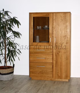 Vollholz Vitrinenschrank Vitrine Esszimmer TREVA 98x163x42cm Asteiche natur geölt Wimmer Casa de Mobila