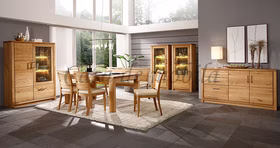 Massivholz Highboard mit schublade und glastür rechts Arumo 117x159x40cm geölt Asteiche massiv natur geölt Casa de mobila Goslar