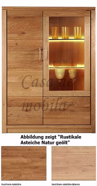 Massivholz Hochschrank mit schublade und glastür rechts Arumo 117x159x40cm geölt Asteiche massiv natur oder bianco geölt Casa de mobila Goslar