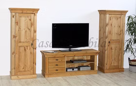 Wohnwand 3-teilig 274x163x45cm BERGEN Kiefernholz gelaugt geölt Wohnwand 3-teilig 274x163x45cm BERGEN Kiefer massiv gelaugt geölt Casa de mobila Goslar